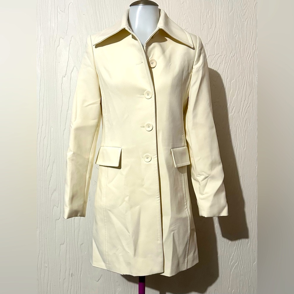 MNG Mango Linen Blend Jacket Long Blazer Cream White Trendy Overcoat XXS